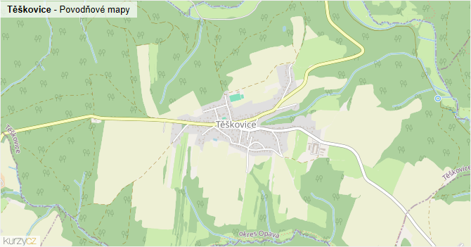 Těškovice - záplavové mapy stoleté vody