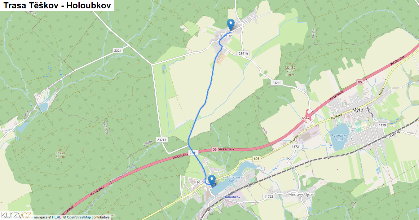 Těškov-Holoubkov, mapa trasy
