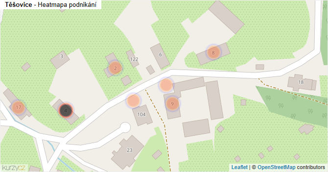 Těšovice - mapa podnikání