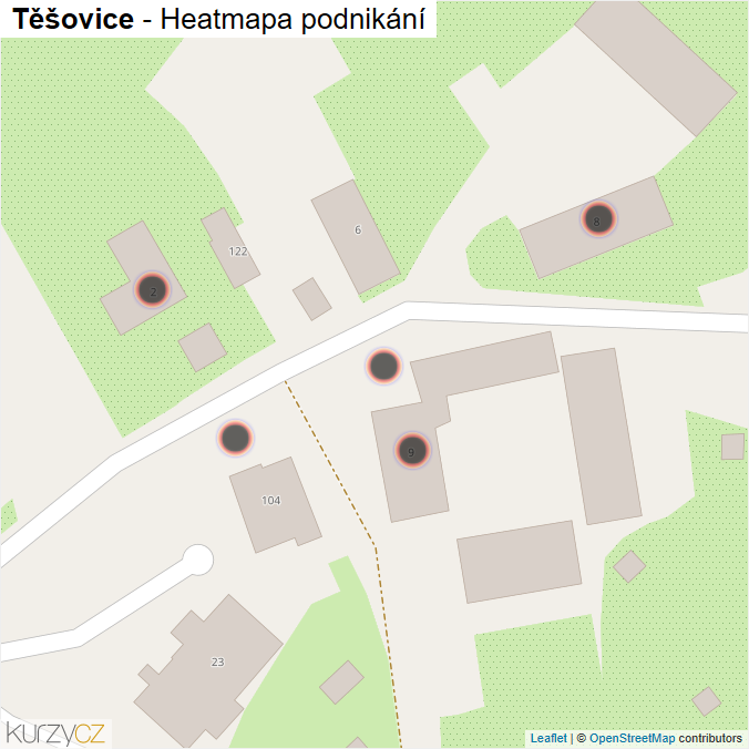 Mapa Těšovice - Firmy v obci.