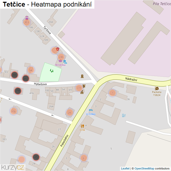 Mapa Tetčice - Firmy v obci.