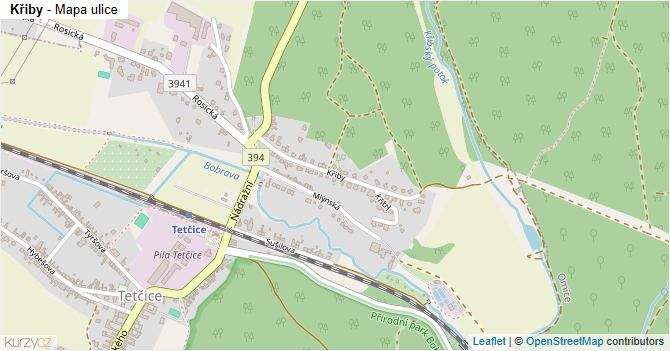 Křiby - mapa ulice