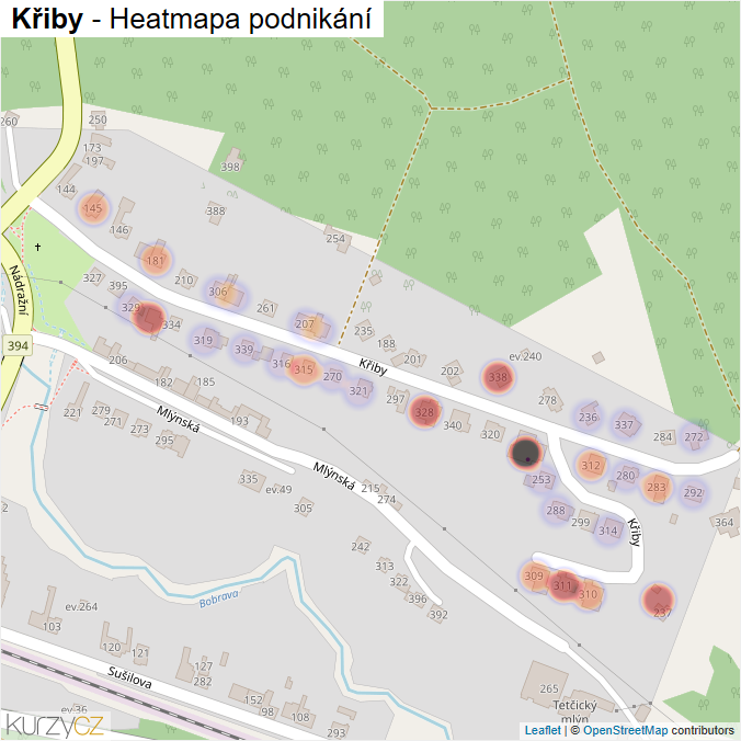 Mapa Křiby - Firmy v ulici.