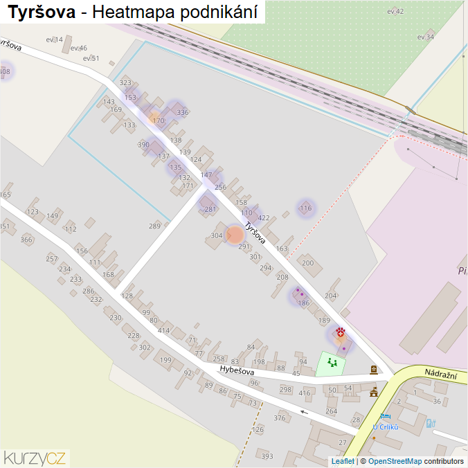 Mapa Tyršova - Firmy v ulici.