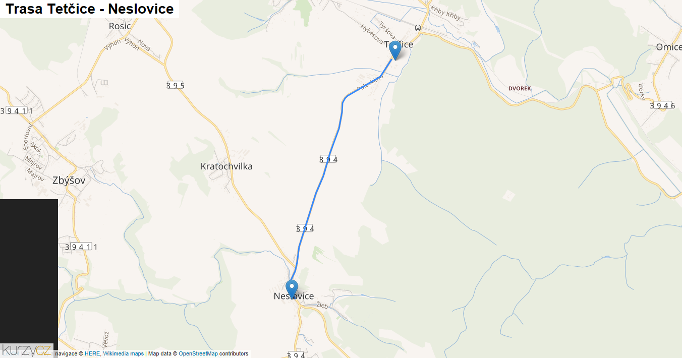 Tetčice-Neslovice, mapa trasy