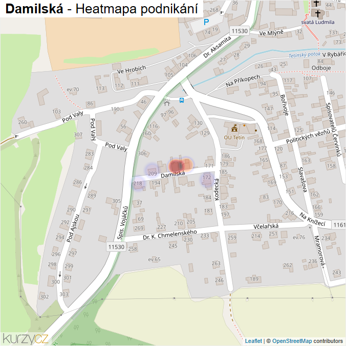 Mapa Damilská - Firmy v ulici.