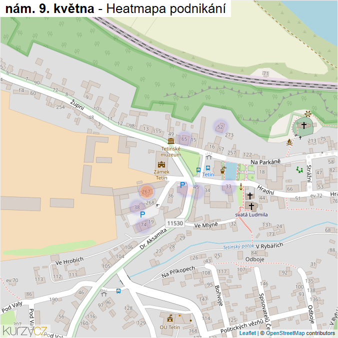 Mapa nám. 9. května - Firmy v ulici.