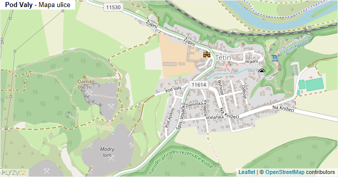 Pod Valy - mapa ulice