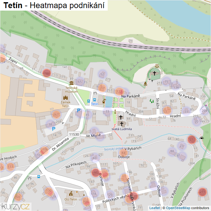 Mapa Tetín - Firmy v části obce.