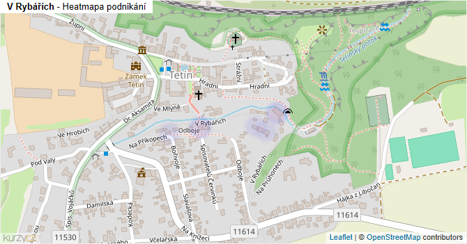 V Rybářích - mapa podnikání