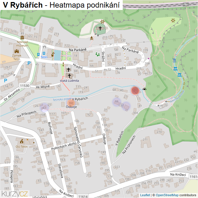 Mapa V Rybářích - Firmy v ulici.