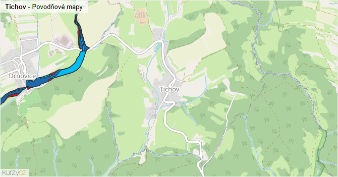 Tichov - záplavové mapy stoleté vody