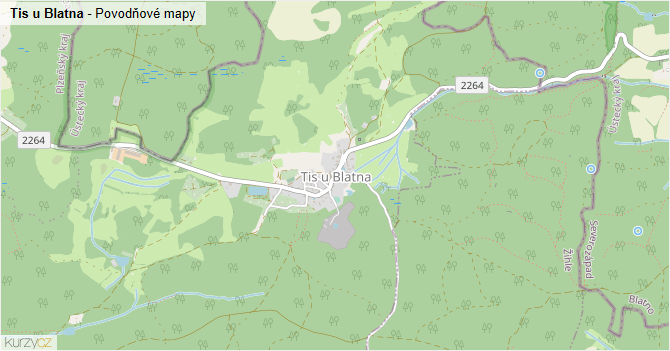Tis u Blatna - záplavové mapy stoleté vody