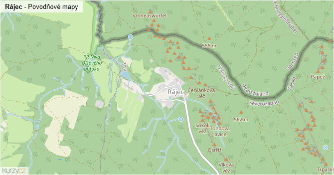 Rájec - záplavové mapy stoleté vody