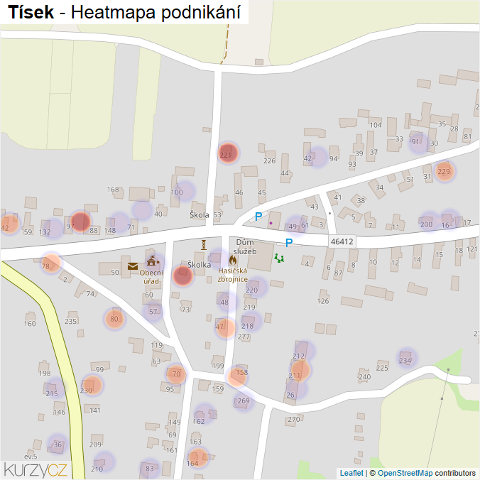 Mapa Tísek - Firmy v části obce.