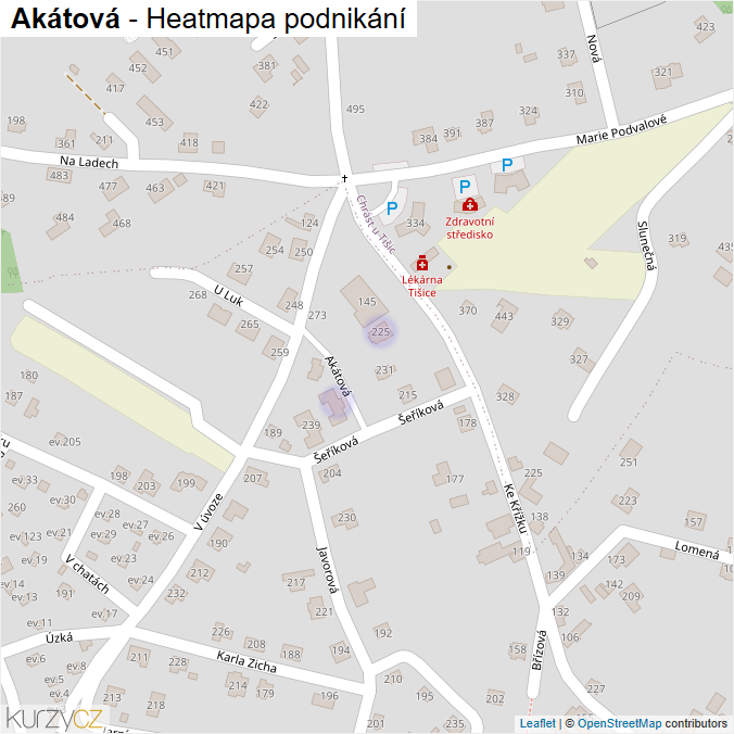 Mapa Akátová - Firmy v ulici.