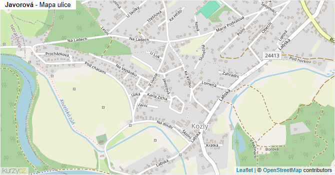 Javorová - mapa ulice