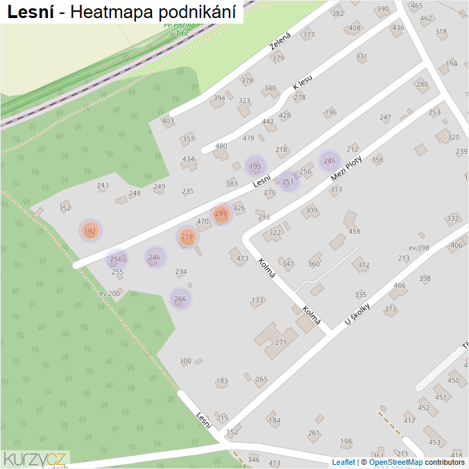 Mapa Lesní - Firmy v ulici.