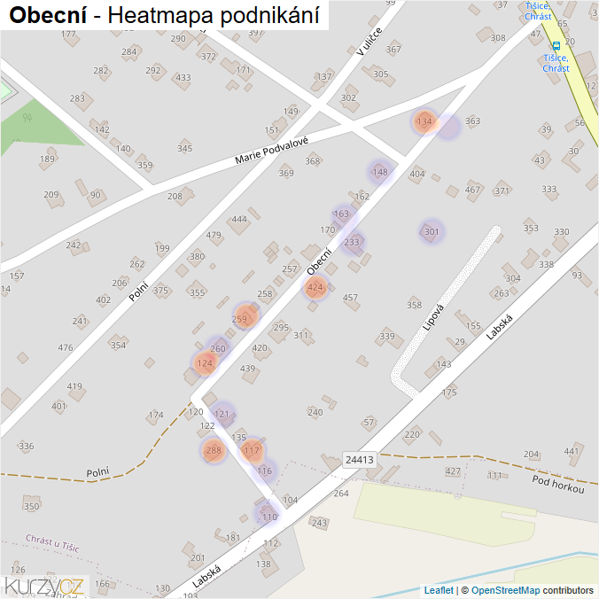 Mapa Obecní - Firmy v ulici.