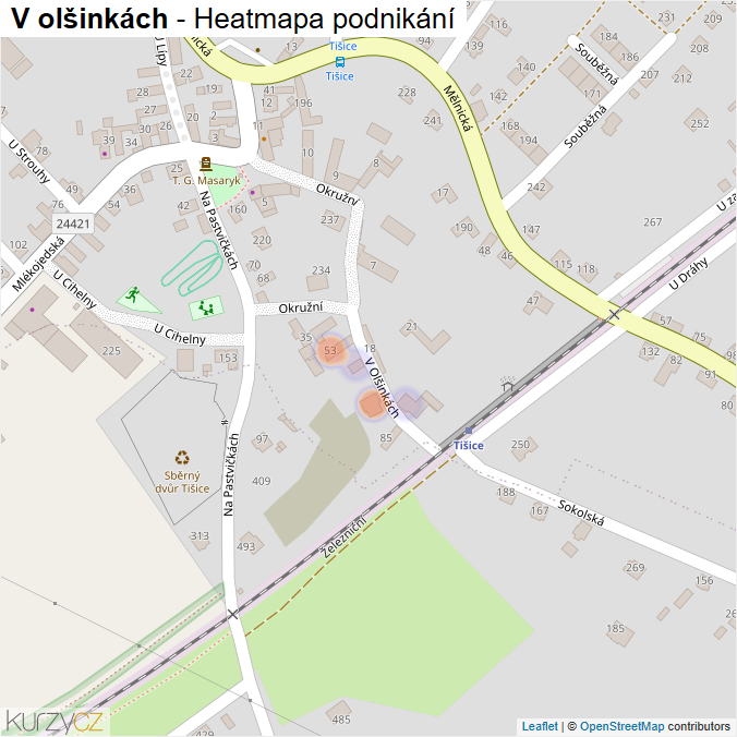 Mapa V olšinkách - Firmy v ulici.