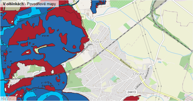 V olšinkách - záplavové mapy stoleté vody