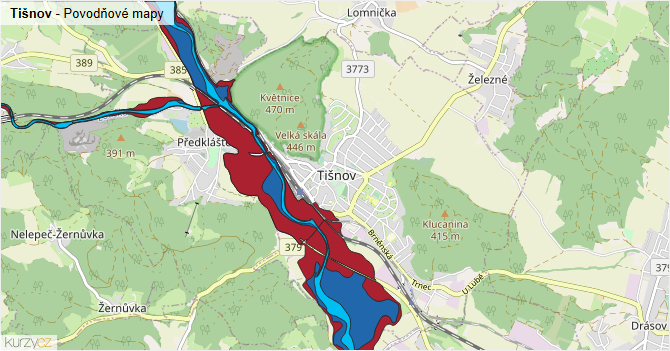 Tišnov - záplavové mapy stoleté vody