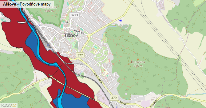 Alšova - záplavové mapy stoleté vody