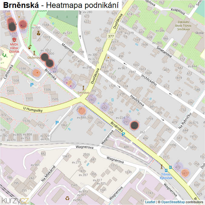 Mapa Brněnská - Firmy v ulici.