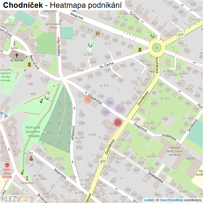 Mapa Chodníček - Firmy v ulici.