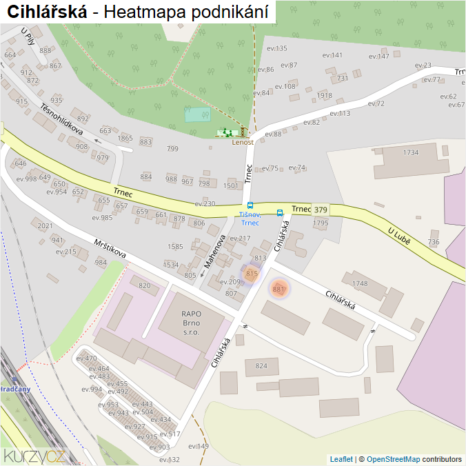 Mapa Cihlářská - Firmy v ulici.