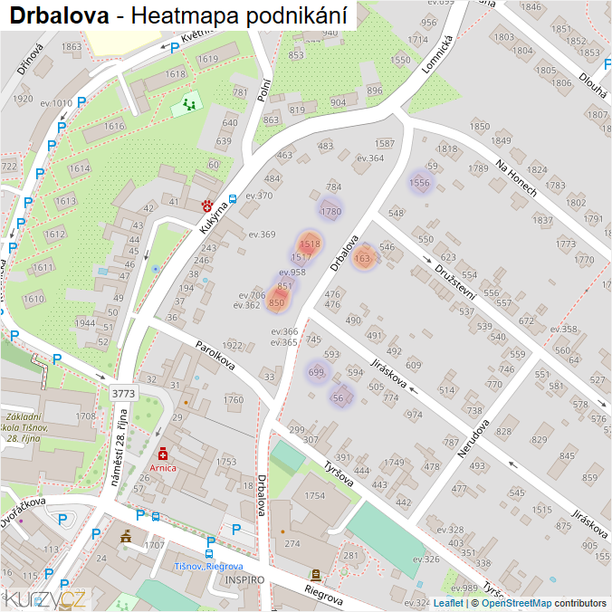 Mapa Drbalova - Firmy v ulici.