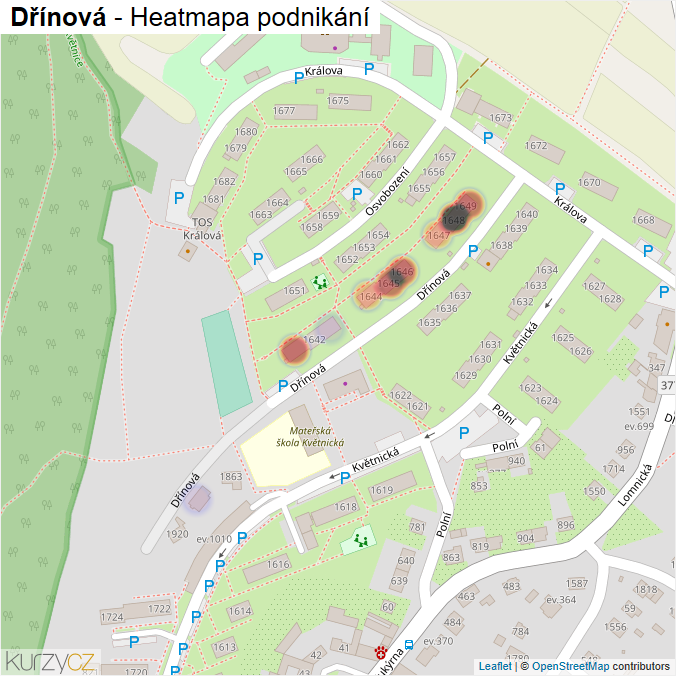 Mapa Dřínová - Firmy v ulici.