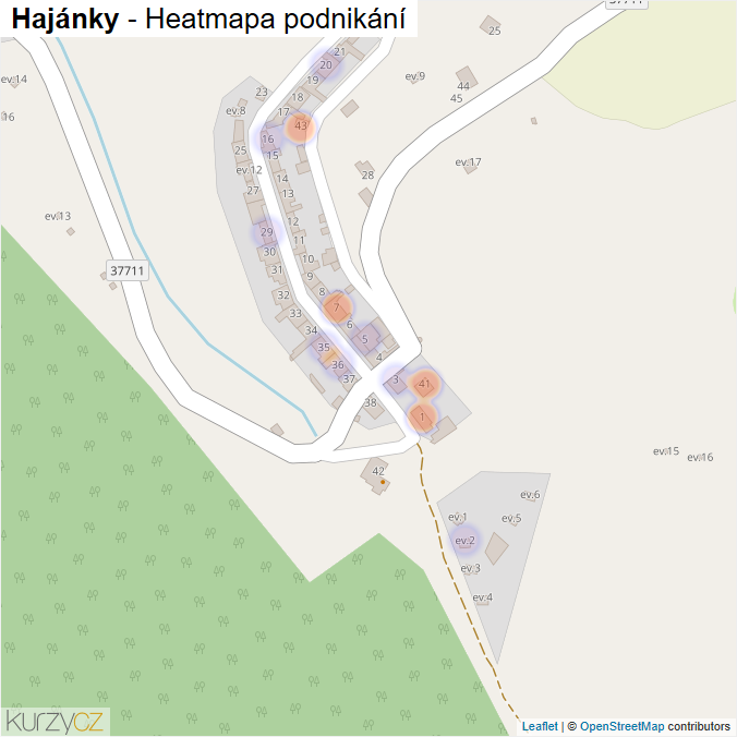 Mapa Hajánky - Firmy v části obce.
