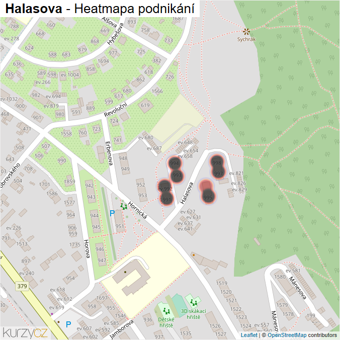 Mapa Halasova - Firmy v ulici.