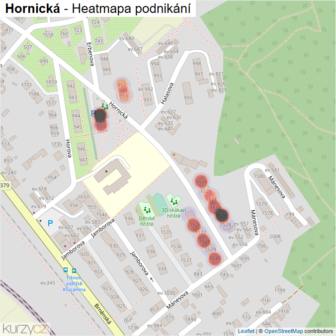 Mapa Hornická - Firmy v ulici.
