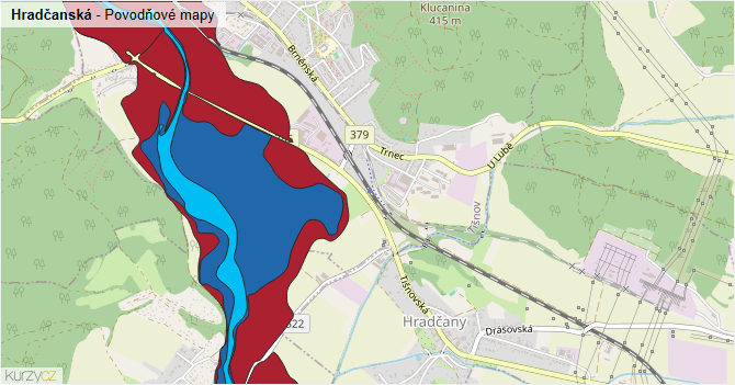Hradčanská - záplavové mapy stoleté vody