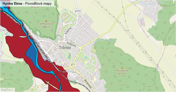 Hynka Bíma - záplavové mapy stoleté vody
