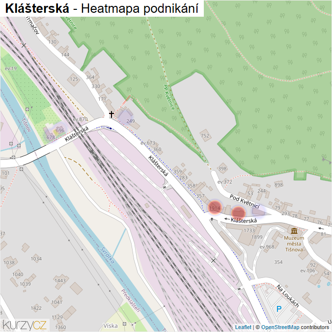 Mapa Klášterská - Firmy v ulici.