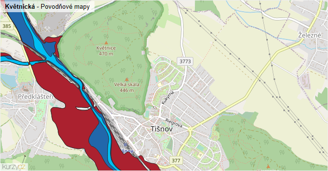 Květnická - záplavové mapy stoleté vody