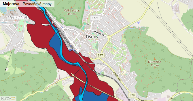 Majorova - záplavové mapy stoleté vody
