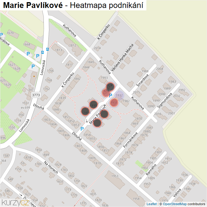 Mapa Marie Pavlíkové - Firmy v ulici.