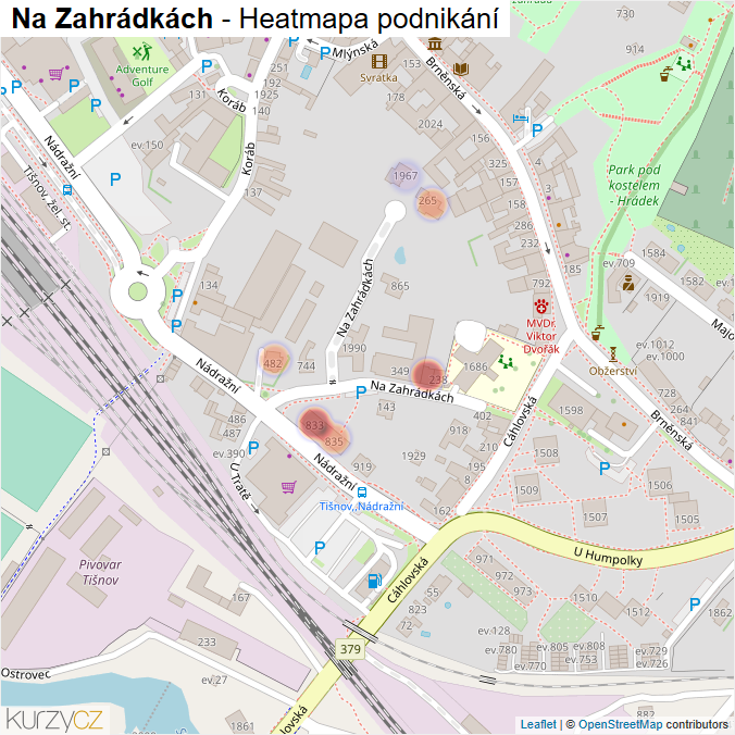 Mapa Na Zahrádkách - Firmy v ulici.
