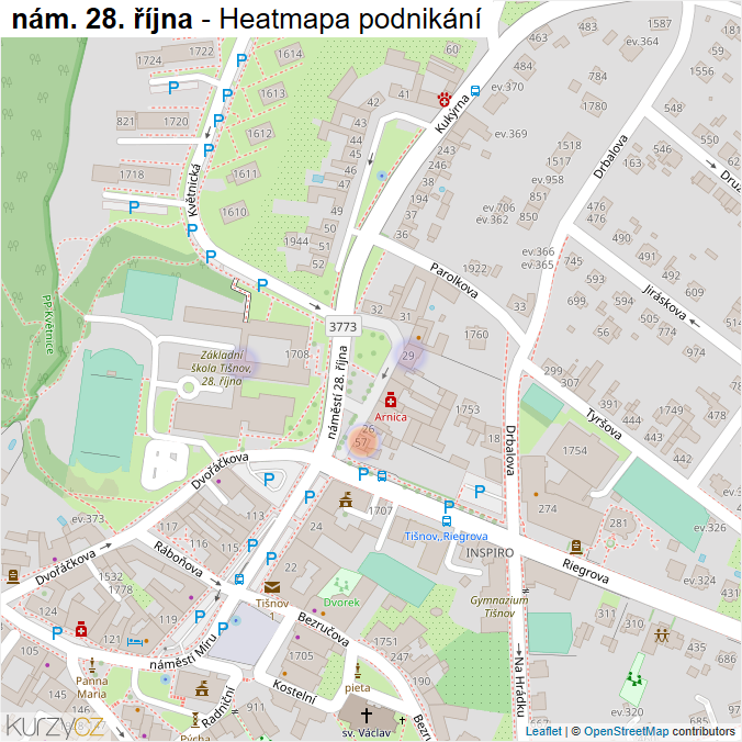 Mapa nám. 28. října - Firmy v ulici.