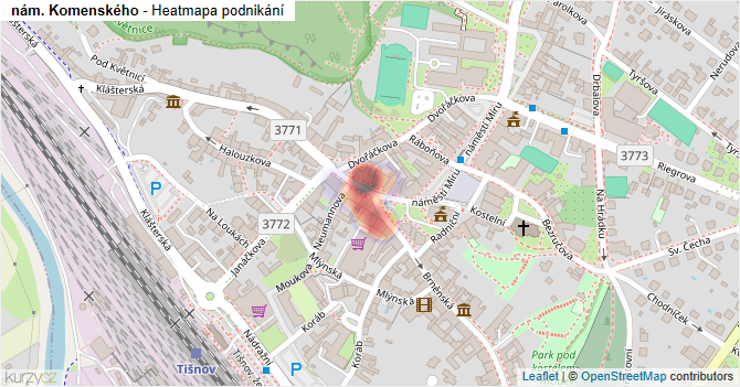 nám. Komenského - mapa podnikání