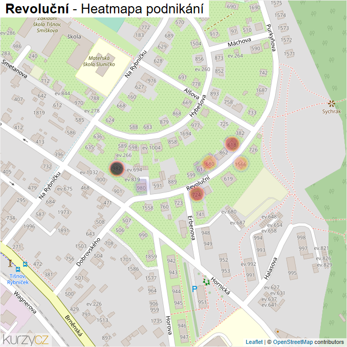 Mapa Revoluční - Firmy v ulici.