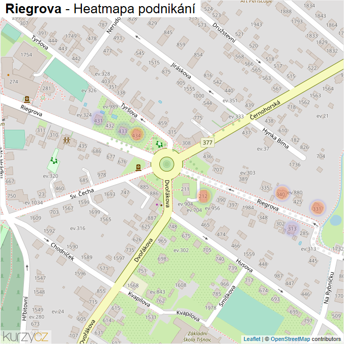 Mapa Riegrova - Firmy v ulici.
