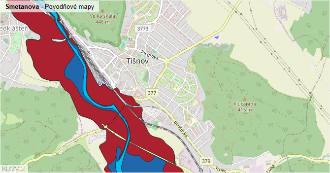 Smetanova - záplavové mapy stoleté vody
