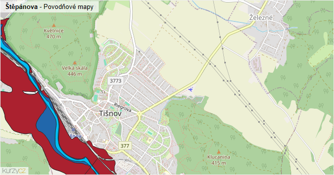 Štěpánova - záplavové mapy stoleté vody