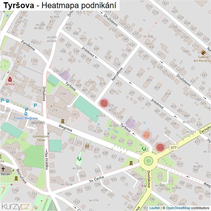 Mapa Tyršova - Firmy v ulici.