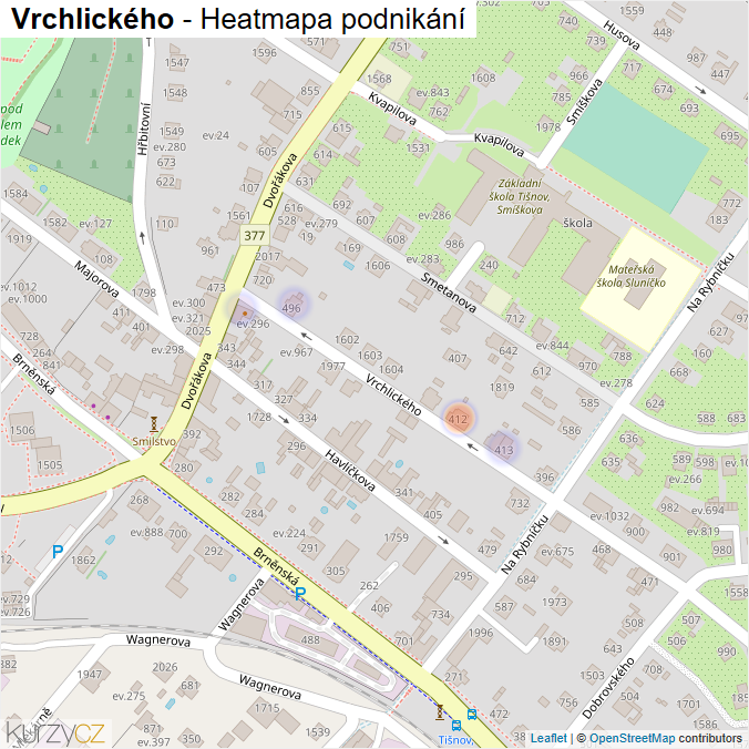 Mapa Vrchlického - Firmy v ulici.